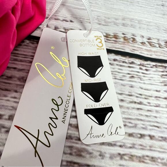 Anne Cole Large Convertible High Waisted Foldover Bottom Hot Pink NEW - Picture 4 of 9